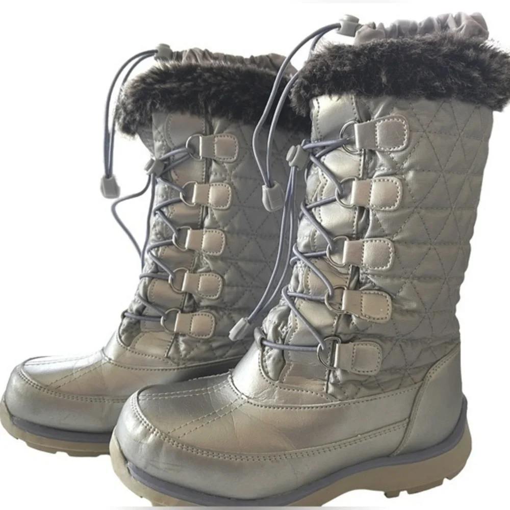 LANDS’ END THERMOLITE INSULATED WATERPROOF SNOW BOOTS SILVER AND PURPLE SZ 3